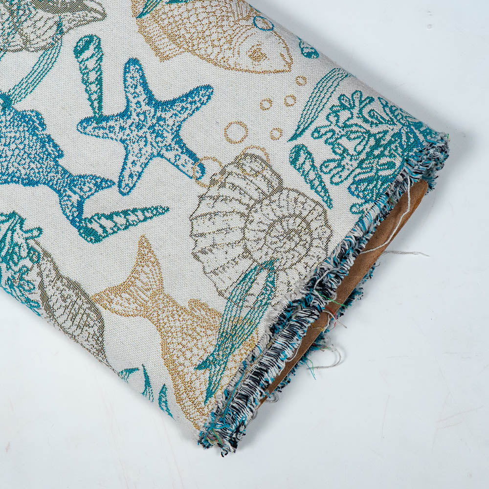 White Base With Fish Design On Cotton Jacquard (Sku: JDD-468)