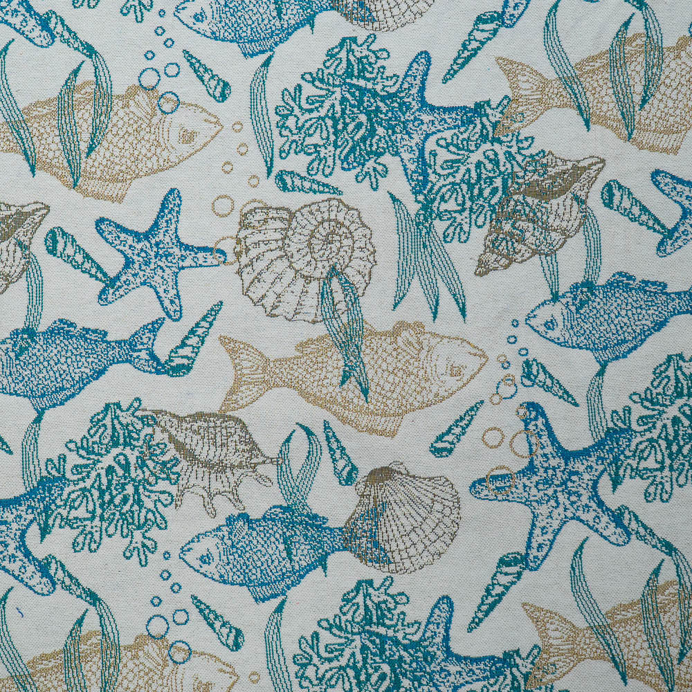White Base With Fish Design On Cotton Jacquard (Sku: JDD-468)