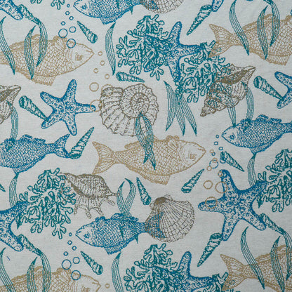 White Base With Fish Design On Cotton Jacquard Fabric for Jackets | SKU: JDD-468