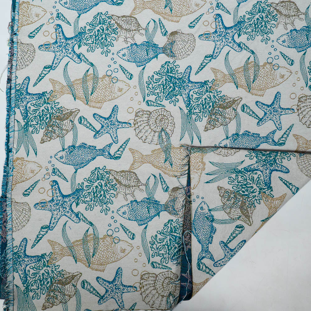 White Base With Fish Design On Cotton Jacquard (Sku: JDD-468)