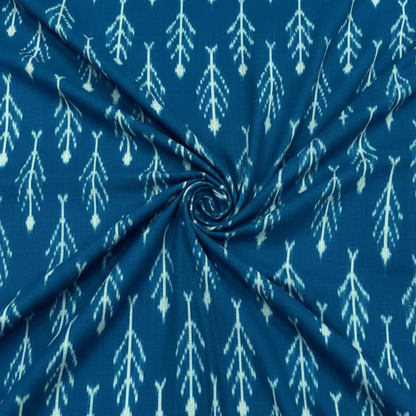 Teal Blue Design Fine Quality Mercerised Cotton Handloom Ikat Fabric for Dress Material | Width: 44"