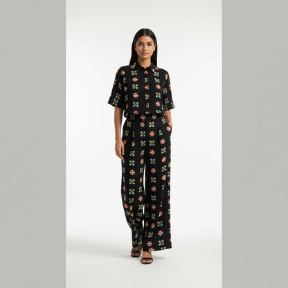 Black Base Multicolor Checks Cotton Handloom Double Ikat | 1 Meter (SKU: IKK-610)