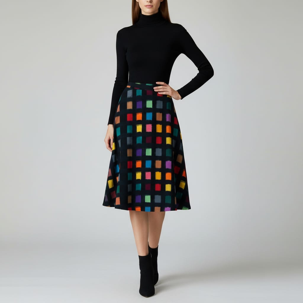 Black Base Multi Color Check Handwoven Cotton Double Ikat (Sku: IKK-479)