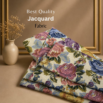 Multicolor Floral Design Cotton Blend Jacquard Fabric for Furnishing | SKU: JDD-516