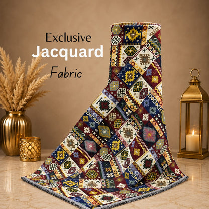 Multicolor Geometrical Cotton Blend Jacquard Fabric for Jackets & Bags | SKU: JDD-428