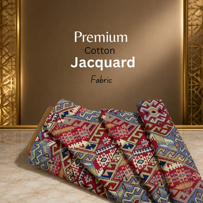 Multicolor Geometric Design Cotton Blend Jacquard Fabric for Furnishing | SKU: JDD-186