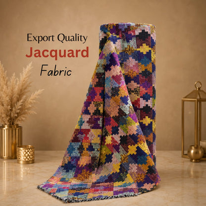Multicolor Abstract Design Cotton Blend Jacquard Fabric for Furnishing | SKU : JDD-492
