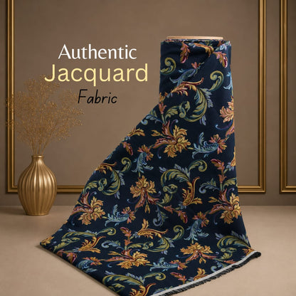 Teal Blue, Floral Design Cotton Blend Jacquard Fabric for Furnishing | SKU: JDD-508