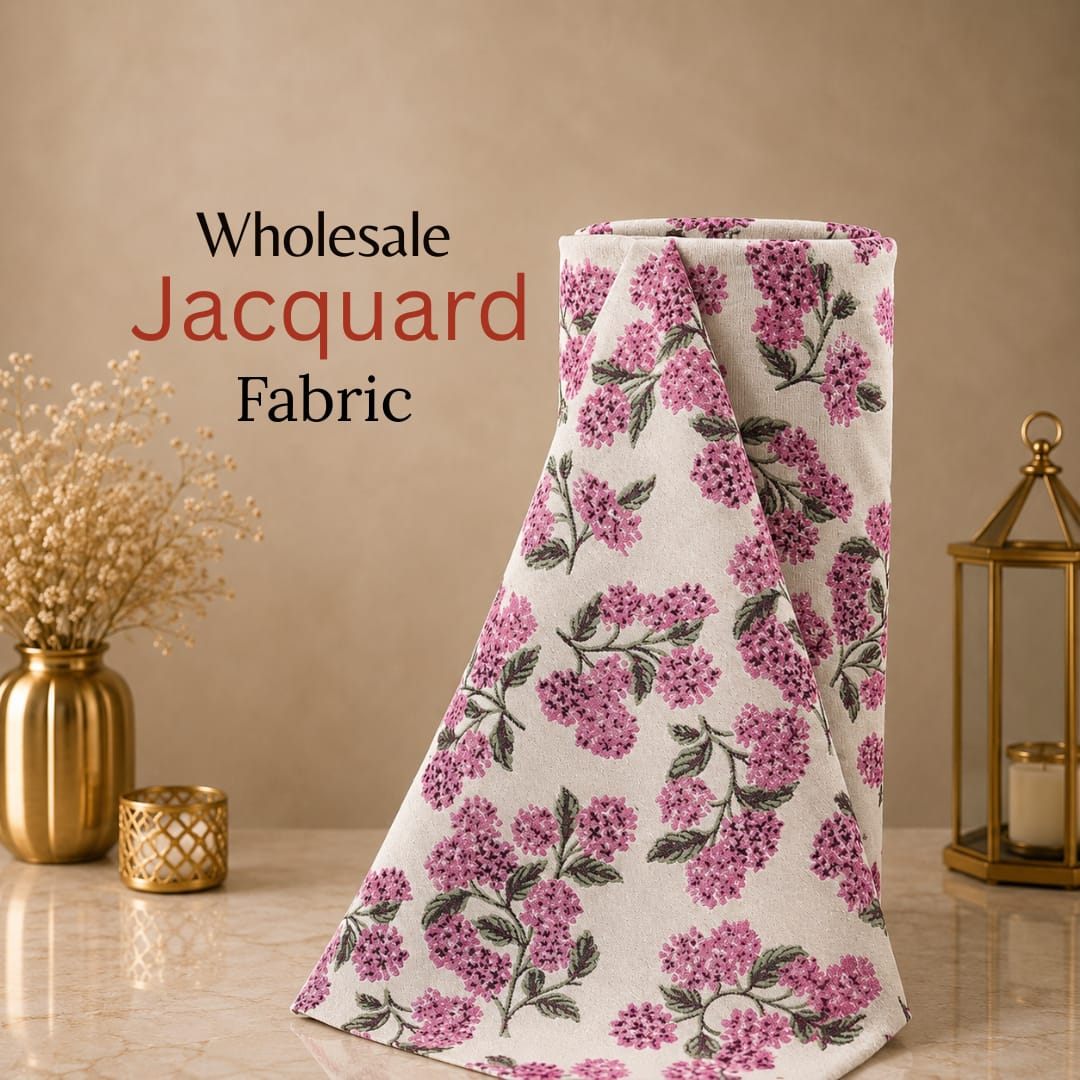 White Pink Floral Design Cotton Blend Jacquard Fabric for Furnishing | SKU: JDD-501