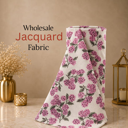 White Pink Floral Design Cotton Blend Jacquard Fabric for Furnishing | SKU: JDD-501