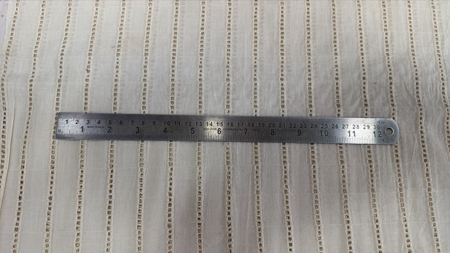 Off White Cotton Lader Schiffli Fabric for Dresses | Width : 44"
