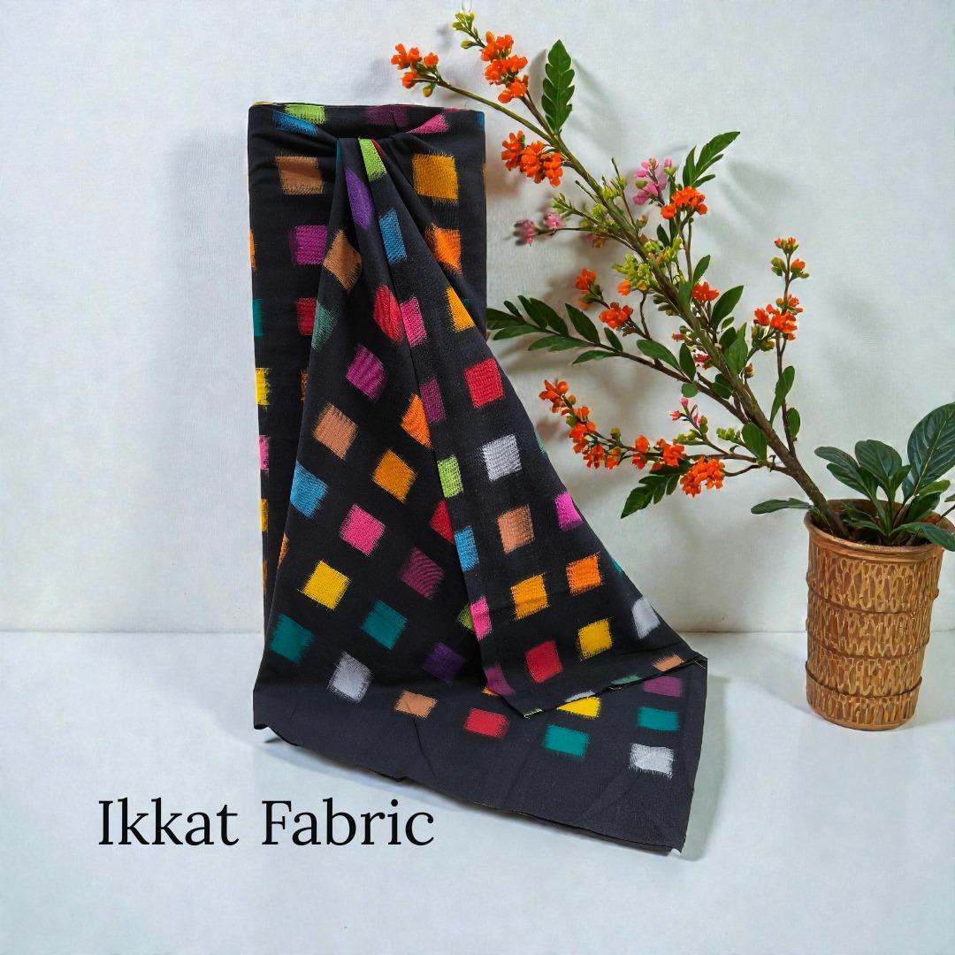 Black Base 13 Colour Squares Cotton Handwoven Double Ikat