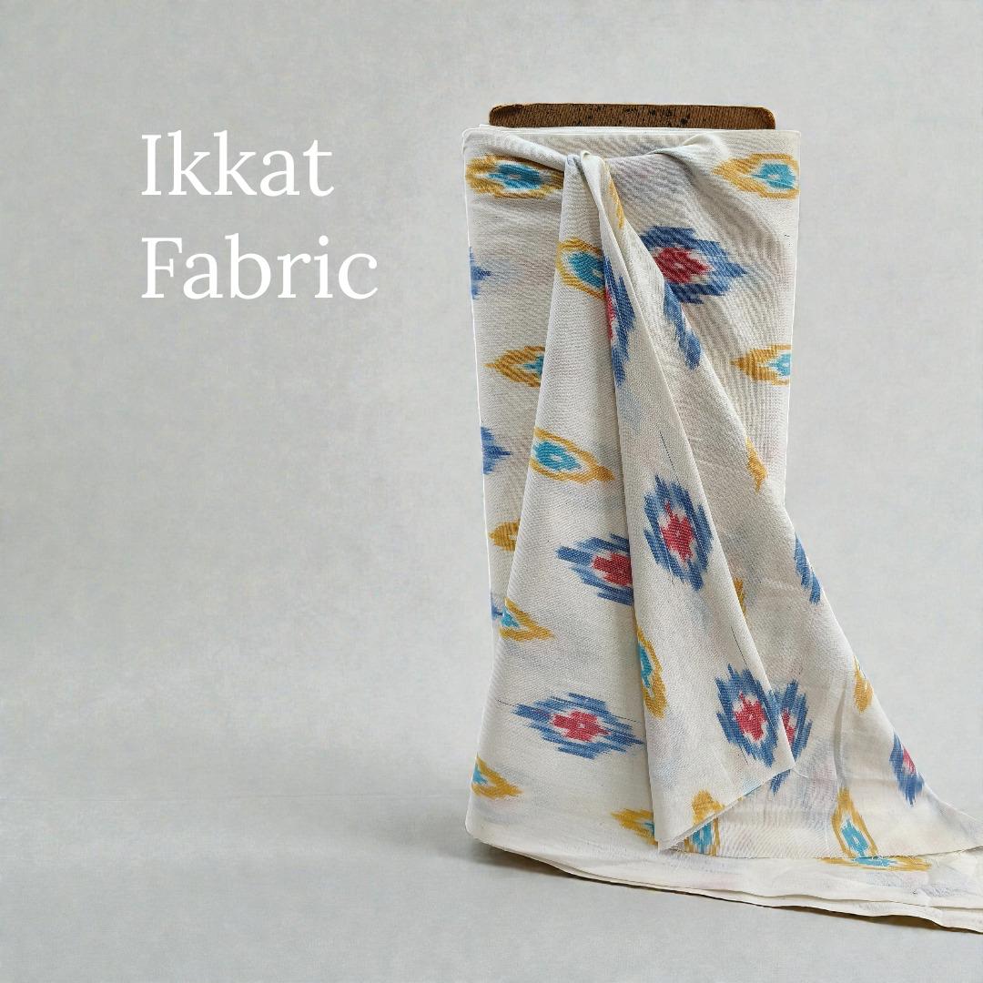 Multi Color Fine Quality Cotton Handloom Ikat Fabric for Dresses | Width: 44"
