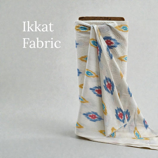 Multi Color Fine Quality Cotton Handloom Ikat Fabric for Dresses | Width: 44"