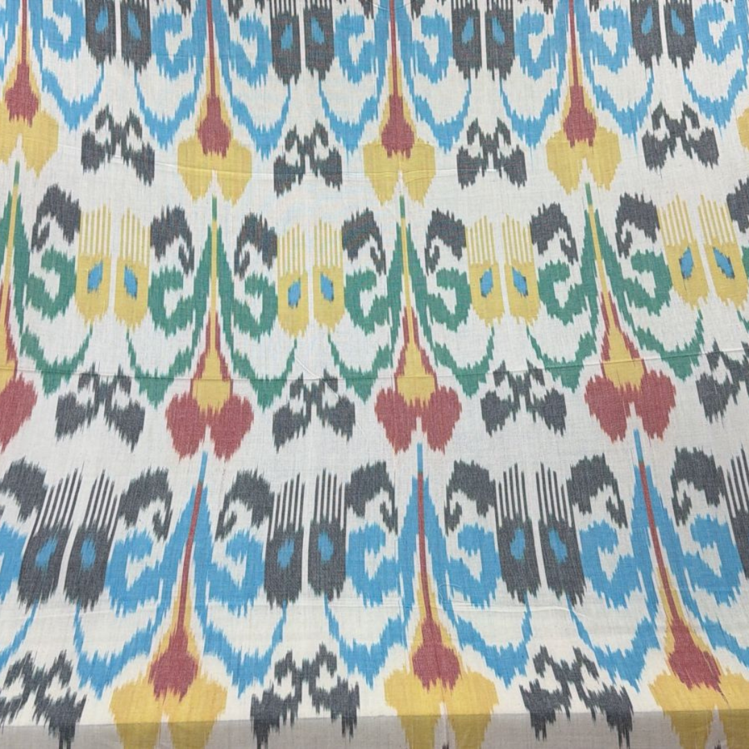 Multicolor Big Design Fine Quality Handloom Cotton Ikat Fabric for Dress Material | Width: 44"