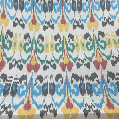 Multicolor Big Design Fine Quality Handloom Cotton Ikat Fabric for Dress Material | Width: 44"