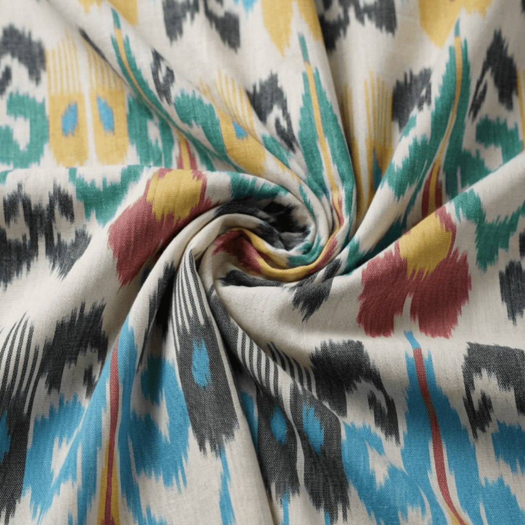 Multicolor Big Design Fine Quality Handloom Cotton Ikat Fabric for Dress Material | Width: 44"