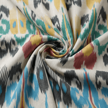 Multicolor Big Design Fine Quality Handloom Cotton Ikat Fabric for Dress Material | Width: 44"