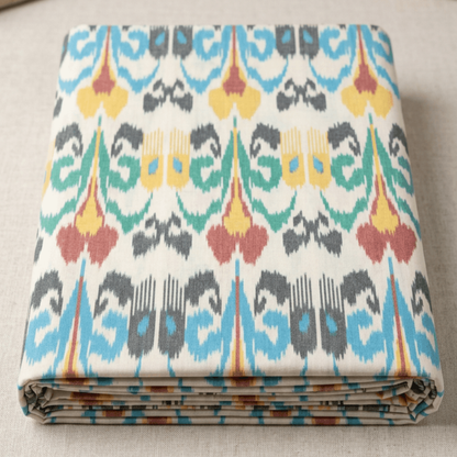 Multicolor Big Design Fine Quality Handloom Cotton Ikat Fabric for Dress Material | Width: 44"