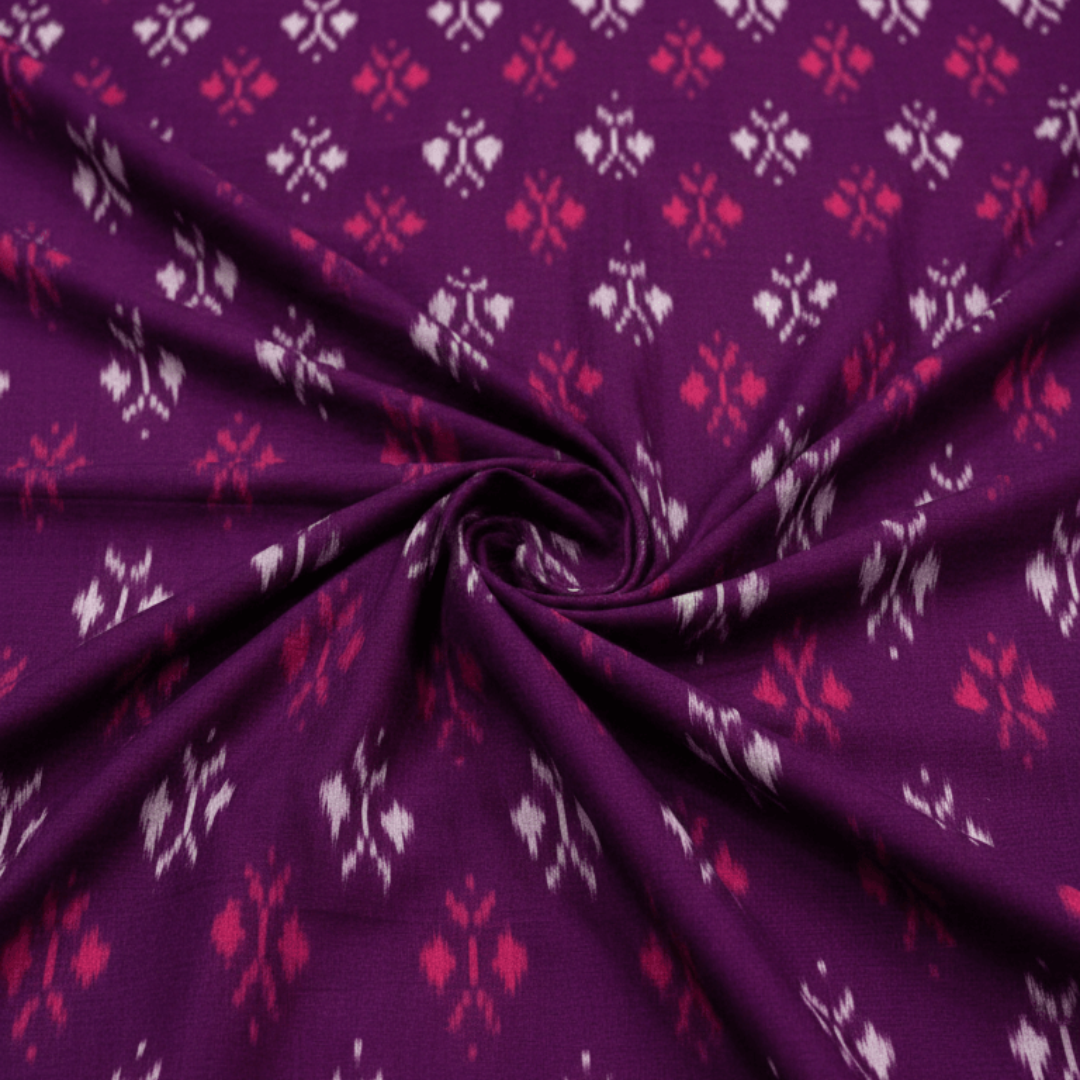 Wine Color Design Fine Quality Mercerised Cotton Handloom Ikat Fabric for Dress Material | Width: 44"