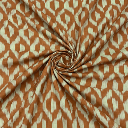 Brown, Yellow Design Fine Quality Mercerised Cotton Handloom Ikat Fabric for Dress Material | Width: 44"