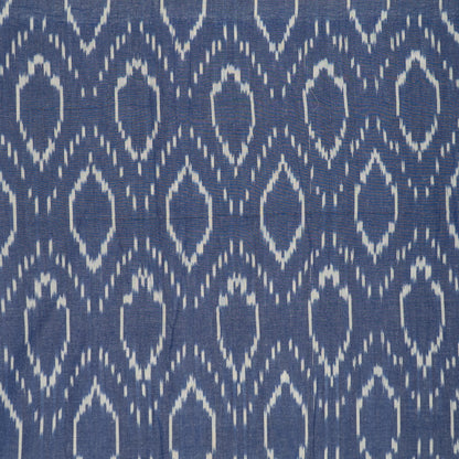 Blue & White Cotton Handloom Ikat Fabric for Dresses | Width: 44"