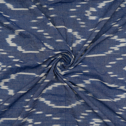 Blue & White Cotton Handloom Ikat Fabric for Dresses | Width: 44"