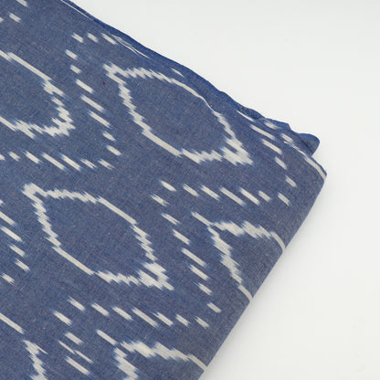 Blue & White Cotton Handloom Ikat Fabric for Dresses | Width: 44"