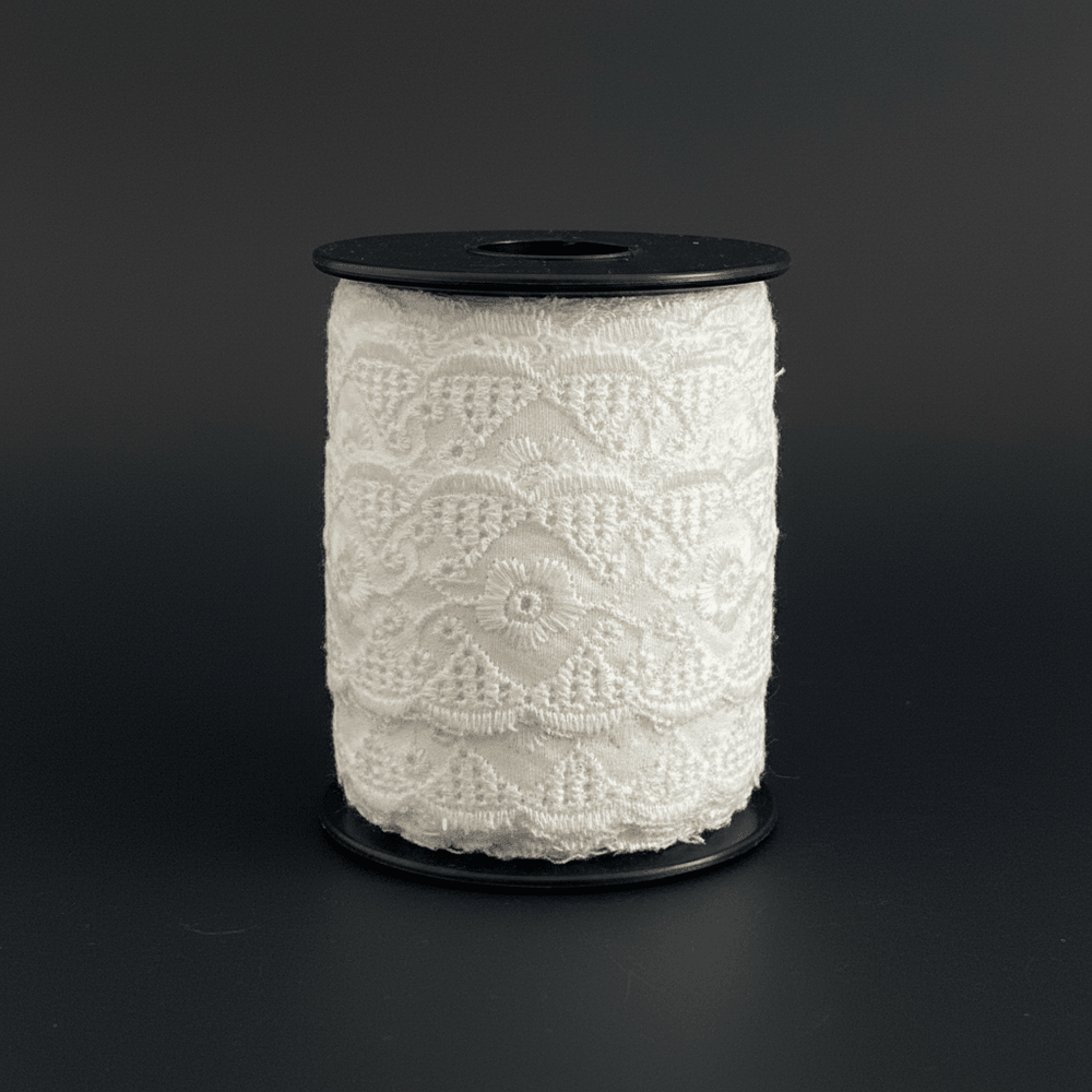 White Cotton Dyeable Schiffli Lace (Width : 2 Inch & Sku: S-101)