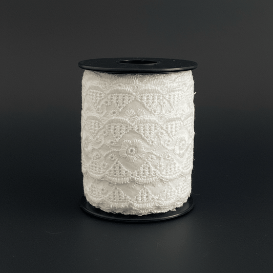 White Cotton Dyeable Schiffli Lace (Width : 2 Inch & Sku: S-101)